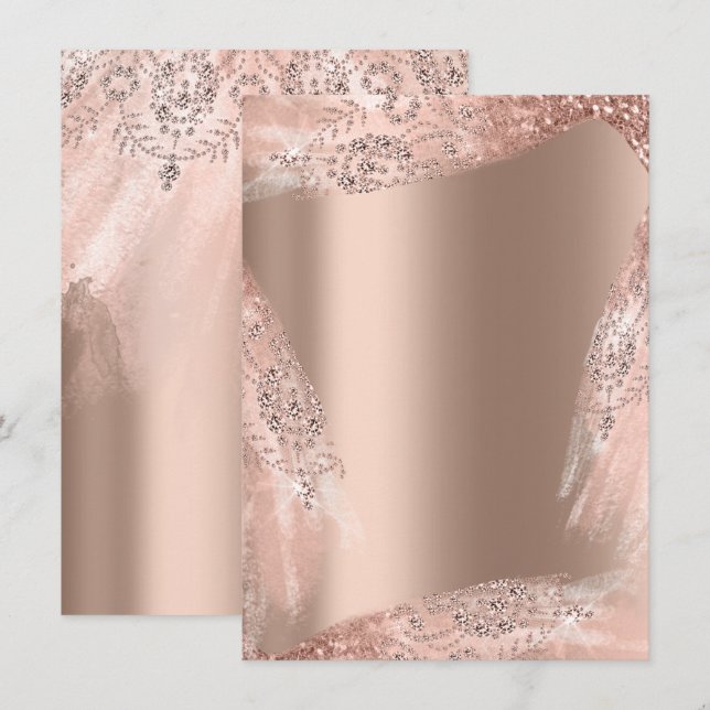 Invitation Robe de mariée 16e douce rose gold pailletée (Devant / Derrière)