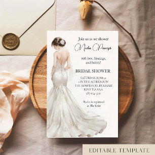 Invitation Robe de Mariée Aquarelle Élégante pour la Fête de