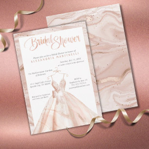 Invitation Robe de Mariée Aquarelle Rose Gold Shower Nuptial