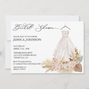 Invitation Robe de Mariée Baby Shower Feuilles Bohème Tropica