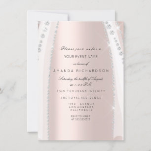 Invitation Robe de mariée blanche étincelante rose argent dia