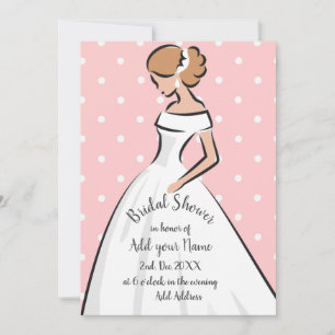 Invitation Robe de mariée blanche pour Baby Shower Rose à poi