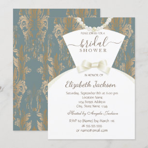 Invitation  Robe de mariée chic damassé Shower de mariage 
