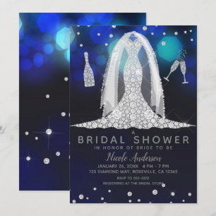 Invitation Robe de mariée diamant lumières bleues douche nupt
