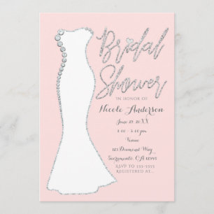 Invitation Robe de mariée Diamond Bling rose Baby Shower