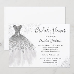 Invitation Robe de mariée élégante argentée et blanche pour l