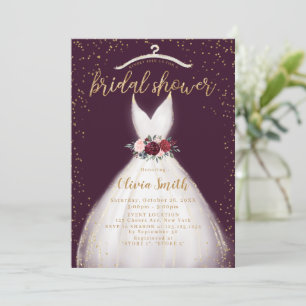 Invitation Robe de mariée élégante couleur Bourgogne orée