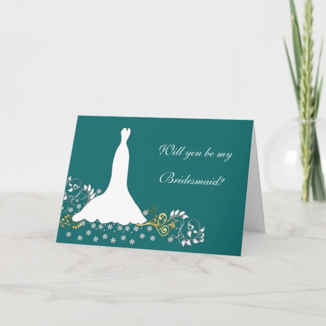 Invitation Robe de mariée, fleurs. volutes sur demoiselle d'h (Devant)