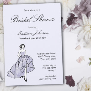 Invitation Robe de mariée lavande Shower de mariage noir et b