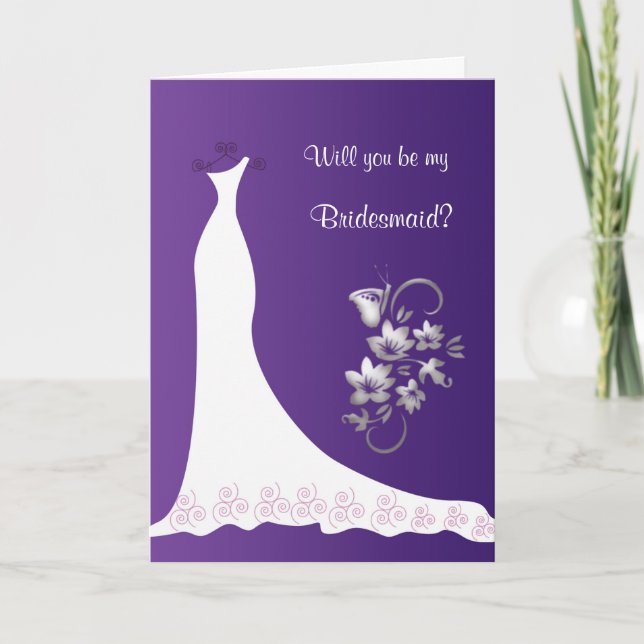 Invitation Robe de mariée papillon floral violet Demoiselle d (Devant)