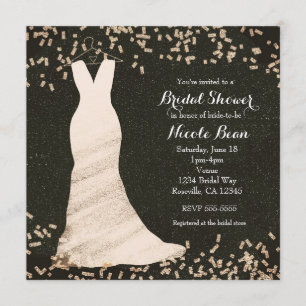 Invitation Robe de mariée sur cintre et confettis pour douche