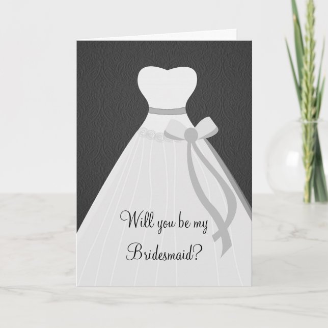 Invitation Robe de mariée sur fond gris foncé Demoiselle d'ho (Devant)