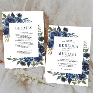 Invitation Robe de mariée une pièce aux fleurs rustiques bleu