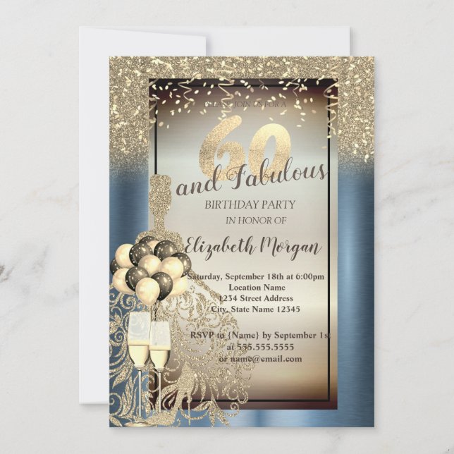 Invitation Robe de parties scintillant, Ballons, Métal Bleu 6 (Devant)