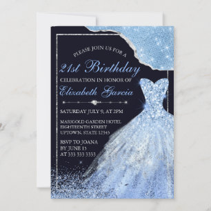 Invitation Robe de Parties scintillant bleu clair et bordure 