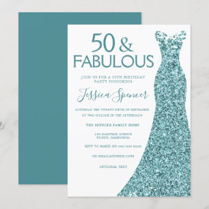 Invitation Robe de Parties scintillant bleu turquoise 50e fêt