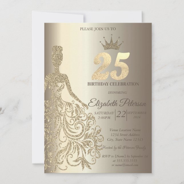 Invitation Robe de parties scintillant, Champagne de Diamants (Devant)