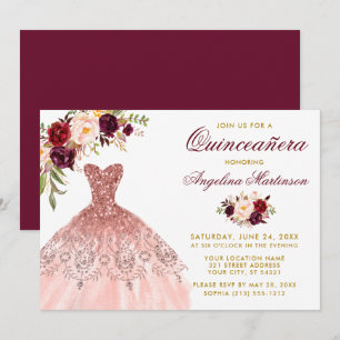 Invitation Robe de Parties scintillant Florale Bourgogne Quin