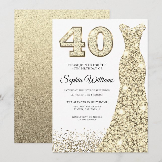 Invitation Robe de Parties scintillant Golden Sparkle 40e ann (Devant / Derrière)