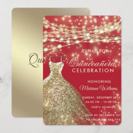 Invitation Robe de parties scintillant rouge or aux lumières
