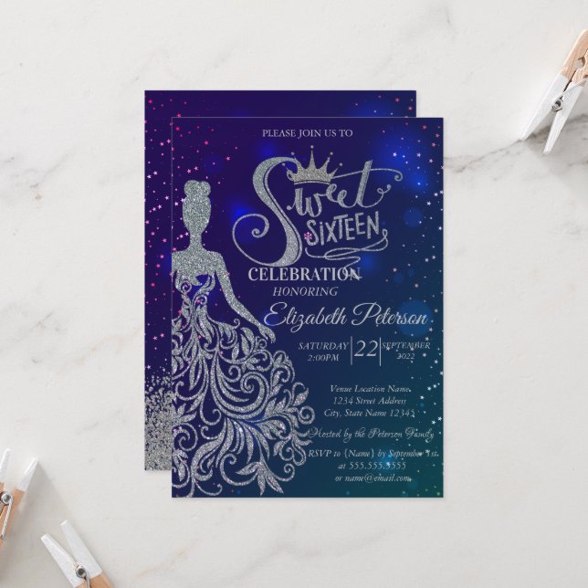 Invitation Robe de parties scintillant, Tiara, Diamonds Blue  (Devant/Arrière en situation)