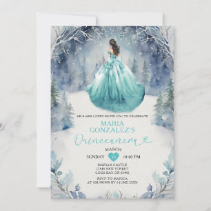 Invitation Robe de princesse aqua bleue de forêt hivernale Qu