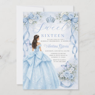 Invitation Robe de princesse bleu poussiéreux pour anniversai