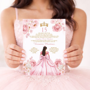 Invitation Robe de princesse Couronne dorée Fleurie XV Annive