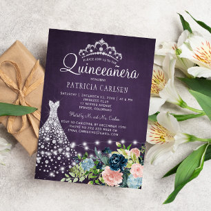 Invitation Robe de princesse diamant aquarelle chic quinceane