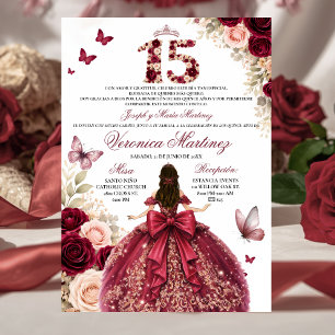 Invitation Robe de princesse florale rouge burgundy espagnole
