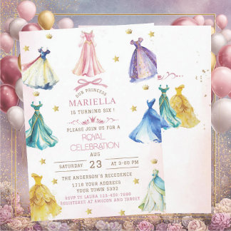 Invitation Robe de princesse moderne aquarelle fille royale n