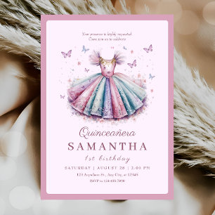 Invitation Robe de princesse Pastel pour 1er anniversaire