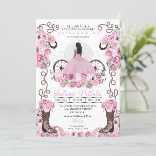 Invitation Robe de princesse rose et bottes Quinceañera