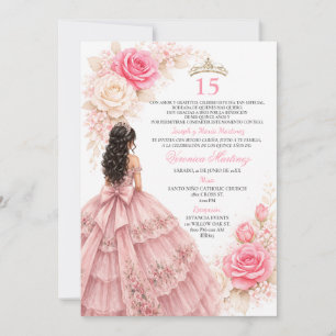 Invitation Robe de princesse rose Sweet 15 Élégant or rose