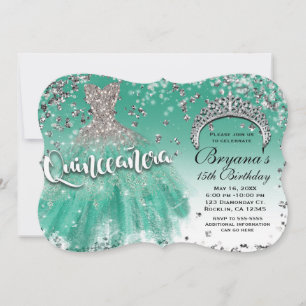 Invitation Robe de Quinceañera 15 ans Glitter Glamour Argent