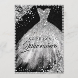 Invitation Robe de Quinceanera à dentelle de diamant noir arg