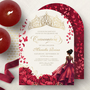 Invitation Robe de Quinceanera à fleurs rouges de princesse