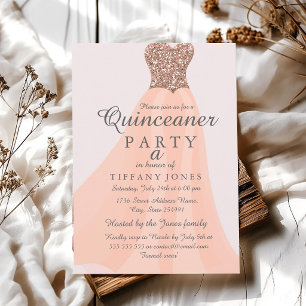 Invitation Robe de Quinceanera à paillettes de corail pêche