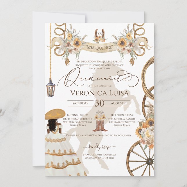 Invitation Robe de Quinceanera Charro Fleur Rustique Tourneso (Devant)