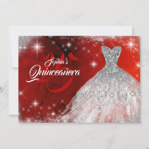 Invitation Robe de Quinceanera diamantée en dentelle rouge ar