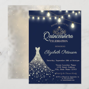 Invitation Robe de Quinceañera Diamants Or