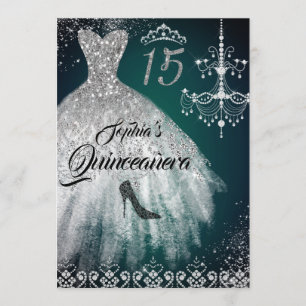 Invitation Robe de Quinceanera en diamant scintillant argent