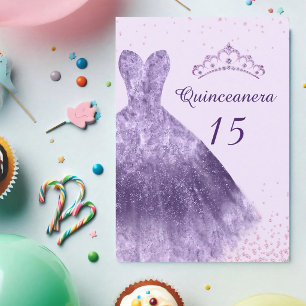 Invitation Robe de Quinceanera lilas pour 15e anniversaire