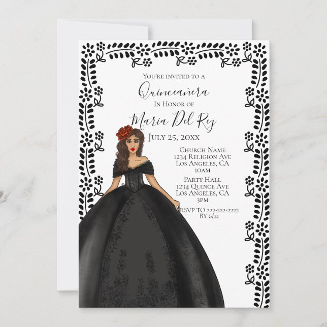 Invitation Robe de Quinceanera noire (Devant)