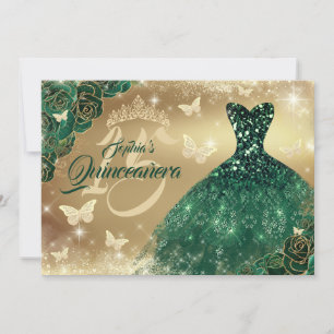 Invitation Robe de Quinceanera verte émeraude à paillettes