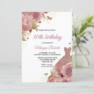 Invitation Robe de Rose rose pâle 30e anniversaire