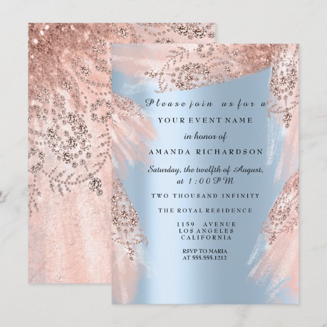 Invitation Robe de Rose royal bleu 16e Fête des mariées (Devant / Derrière)