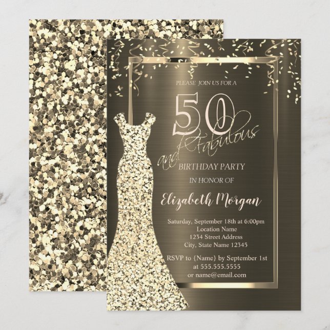 Invitation Robe de Séquins d'or Métal Brown 50e anniversaire (Devant / Derrière)