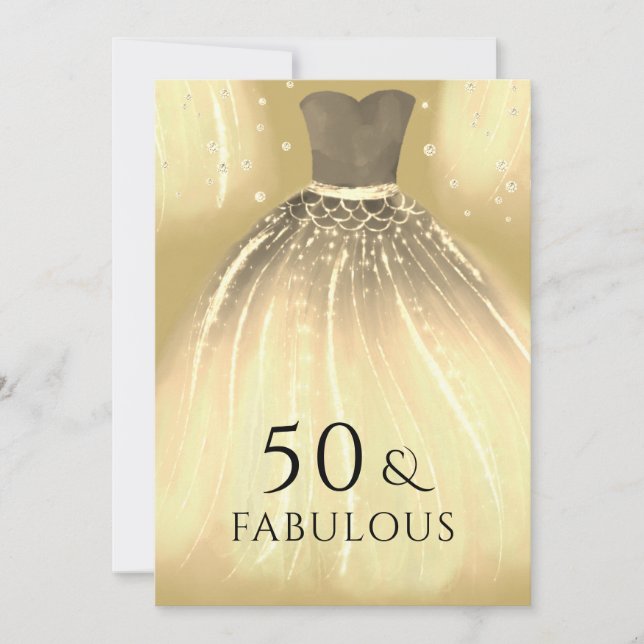 Invitation Robe de sirène d'or 50 et fabuleux 50e anniversair (Devant)