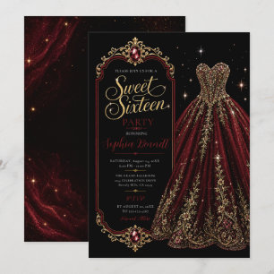 Invitation Robe de soirée Burgundy Gold Sweet 16 pour anniver